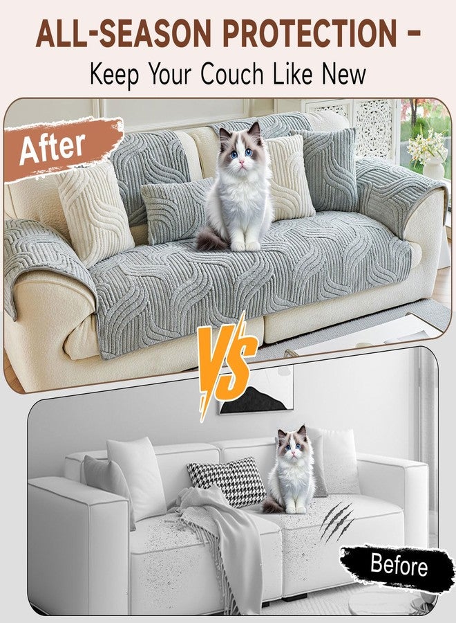 OTOB Couch Covers for 3 Cushion Couch Sofa Pet Friendly, Washable & Non Slip Fuzzy Plush Sofa Cover Slipcovers, All Seasons Ultra Soft Furniture Protector, 1 Piece (Light Gray, 27.6"x70.9") - Image 2